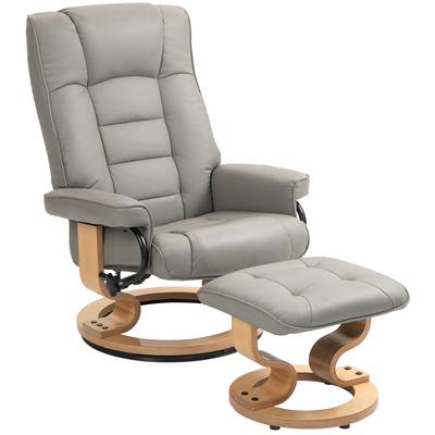 Sessel mit Hocker, Drehbar & Verstellbar, Kunstlederbezug, bis 150 kg, Holzrahmen, Grau