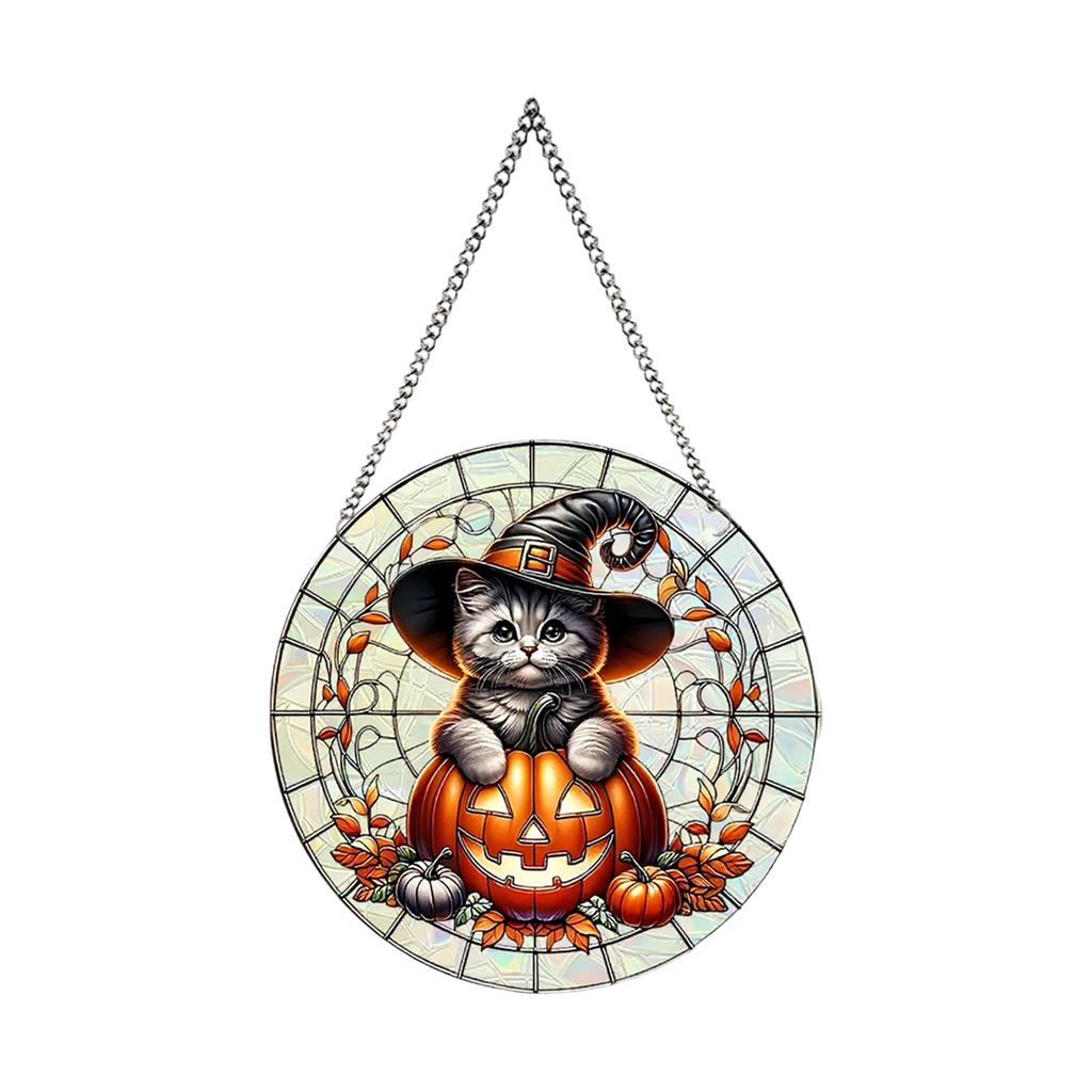 2D Halloween New Cat Witch Window Sunlight Catcher Acrylic Colorful Film Colorful Pendant Wall Decoration