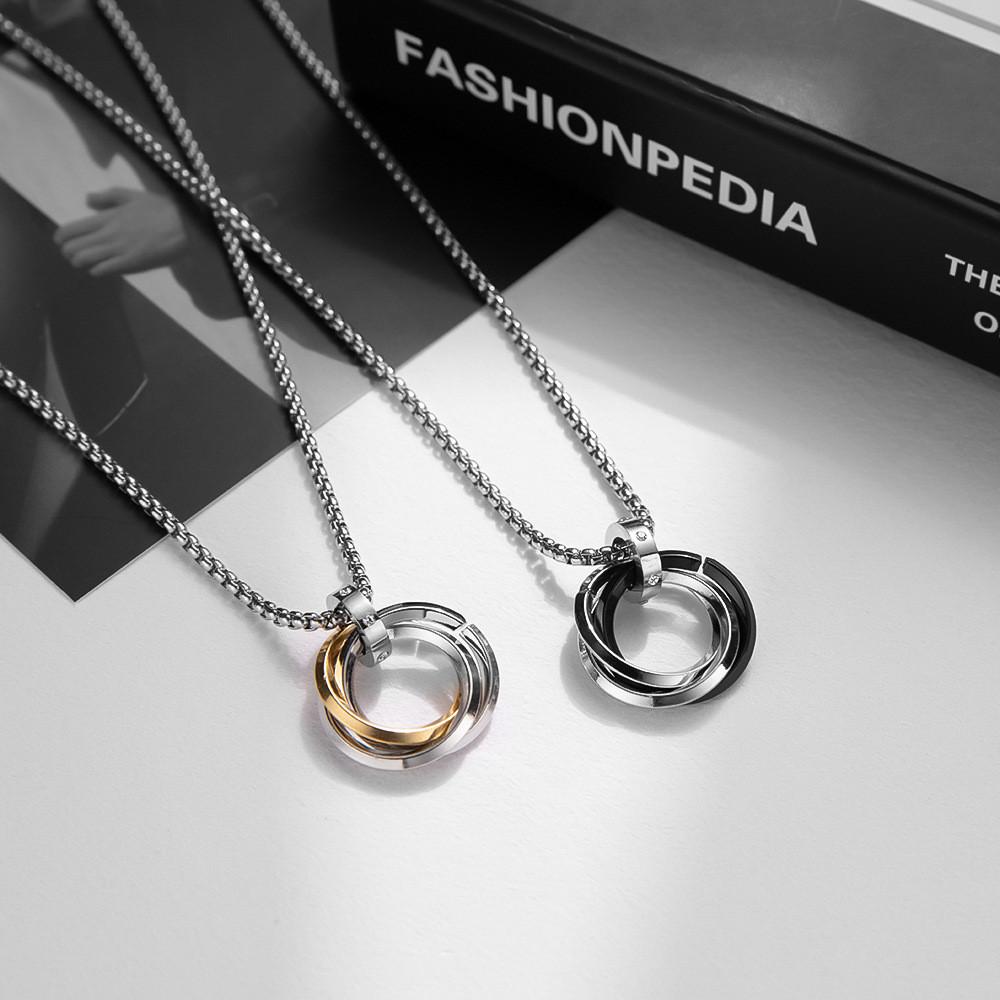 Titanium Steel Pendant Necklace With Circular Geometric Elements For Men And Women