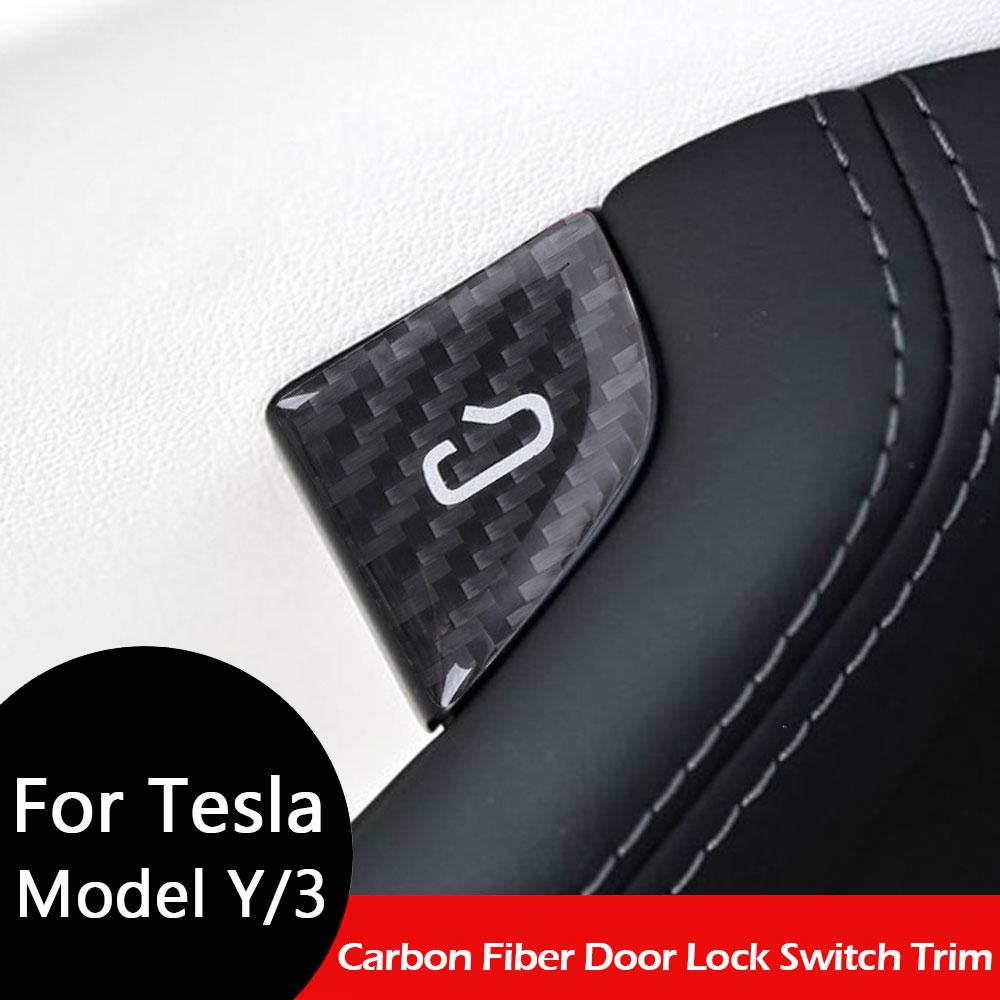 Button Stickers for Tesla Model 3 Highland Model Y Juniper 2026 2025 Carbon Fiber Door Lock Switch Trim Interior Accessories