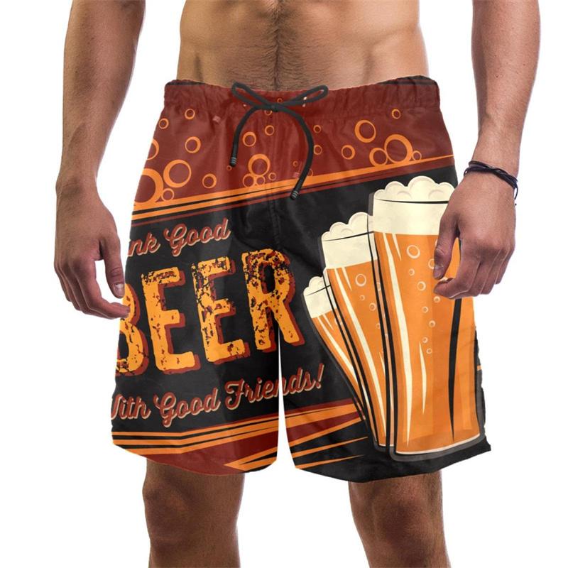 Beer Pattern Beach Shorts For Men Hawaiian Summer Holiday Casual Shorts Street 3d Printed Beer Festival Surfing Board Shorts