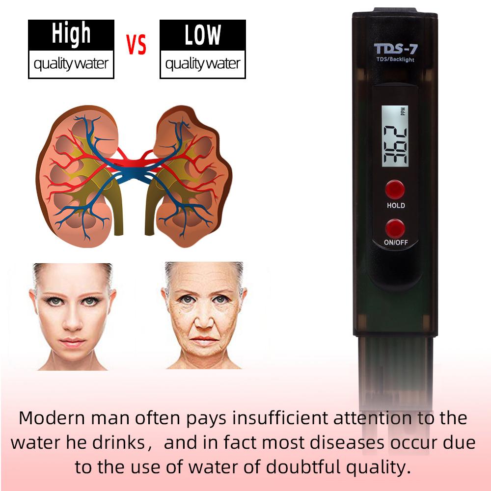 TDS Meter Portable Digital TDS Pen Meter  Water Quality Purity Tester High Precision 0-9990 ppm Drinking Aquarium Water Monitor