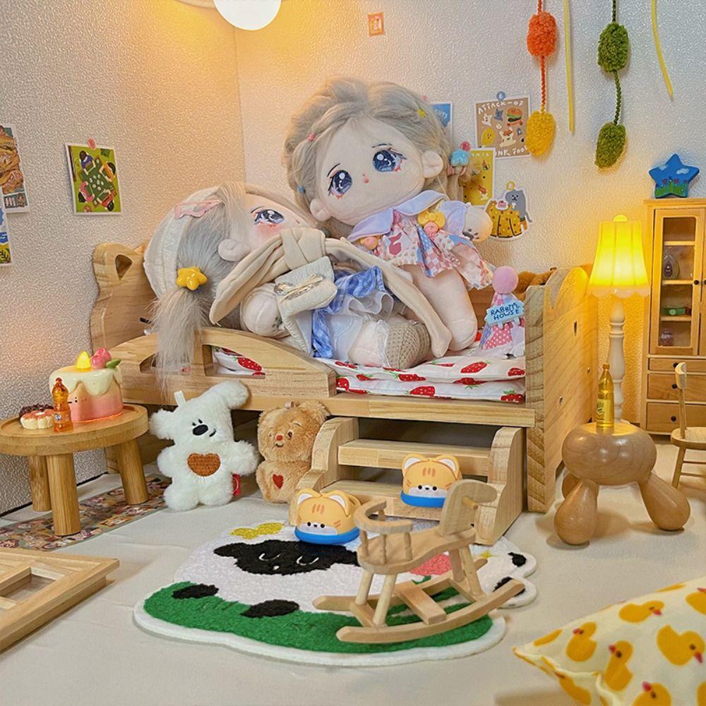 With Stairs Wooden Mini Bed Pig Rabbit Dollhouse Toy Bed Doll Miniature Bed  Photo Props
