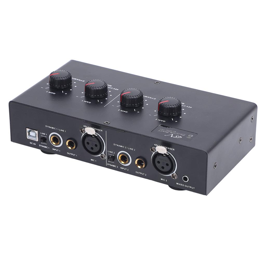 2 Channel Microphone Amplifier USB 5V DC Powered 48V Phantom Power Amplifier for Dynamic Condenser Mic Guitar
