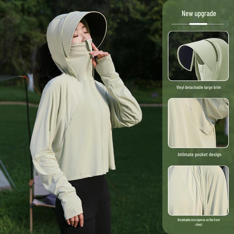 Women's Summer 2024 UV Protection Ice Silk Cycling Cardigan – Black Glue Original Yarn, Lightweight, and Breathable.