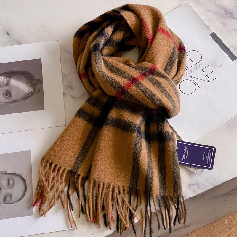 Men's Dark Blue Plaid 100% Pure Wool Scarf - Luxurious Winter Gift for Boyfriend, Father, or Elders.