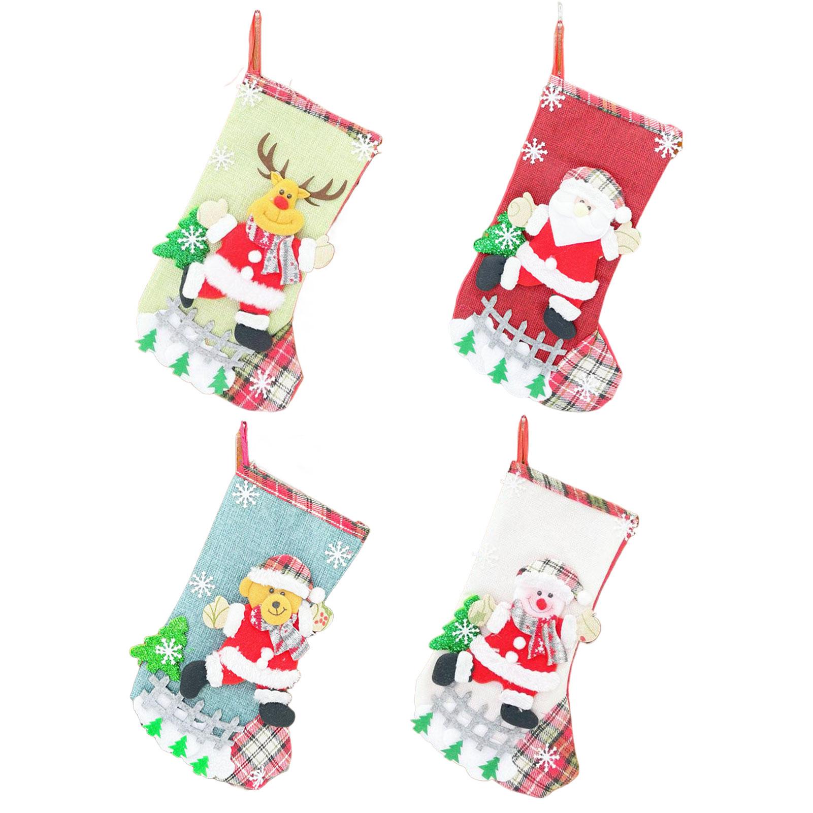 

4PCS/SET Christmas Stockings Socks Christmas Tree Hanging Pendant Ornaments Candy Gift Socks Gift Bag For Kids Santa Claus Decor