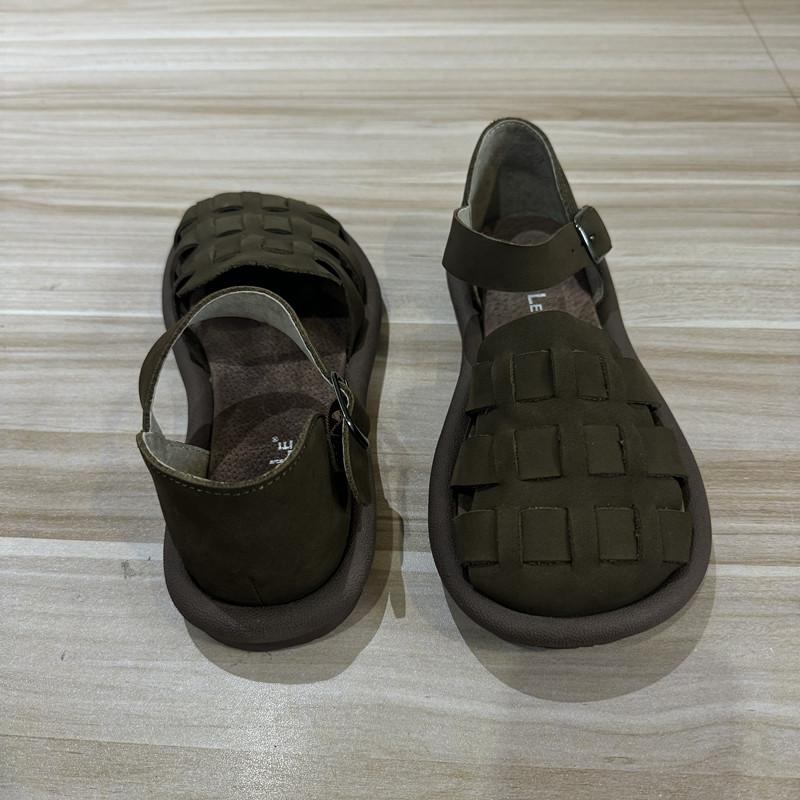 Johnature Sandalias casuales de cuero genuino para mujer, zapatos planos cómodos y versátiles con suela suave y transpirable