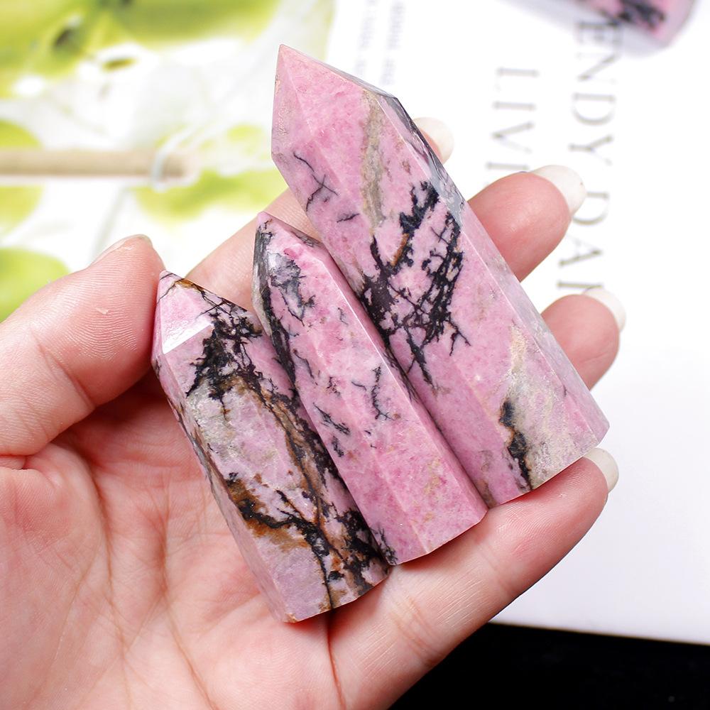 Natural Rose Lapis Crystal Rose Quartz Red Mica Hexagonal Single-point Energy Stone Pendant Crystal Column
