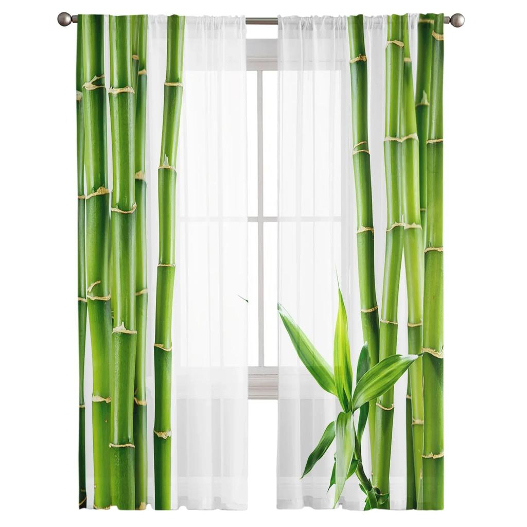 Grüne Bambus Zen Pflanze Weiße Tüll Vorhänge für Wohnzimmerdekoration Fenster Vorhang für Schlafzimmer Voile Organza Drapierungen