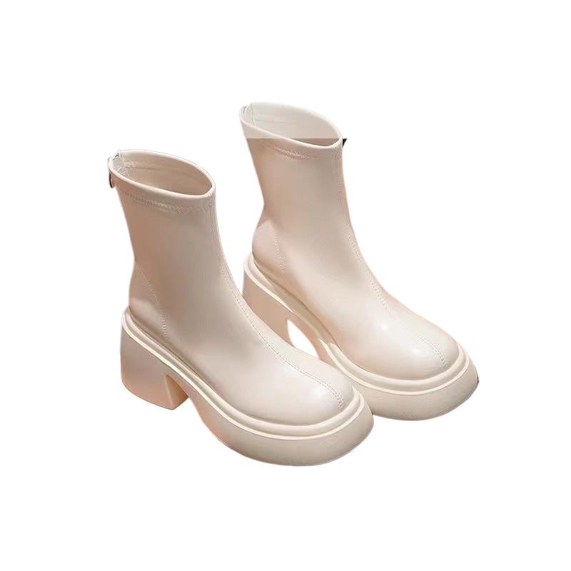 Thick Soled High-heeled Boots Women's Autumn Winter New Style  Simple Comfortable Wear-resistant Versatile Short Boots