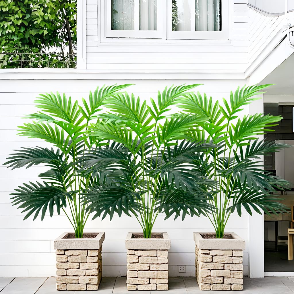 3pcs Outdoor Artificial Green Plants, High Simulation Palm Tree Sets, Indoor/outdoor Use, Excluding Flower Pots.