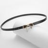 Women Belt Solid Color Metal Bowknot Decorated Imitation Leather Strap Belt Adjustable Holes Slim Waistband