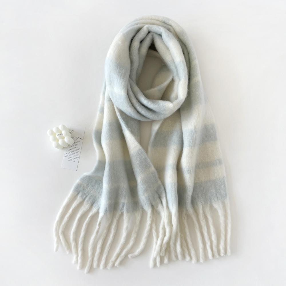 

Новый простой однотонный мохеровый шарф, утолщенный и теплый для осени и зимы, универсальная шаль, пушистый и большой шарф-пуловер. 230*36cm