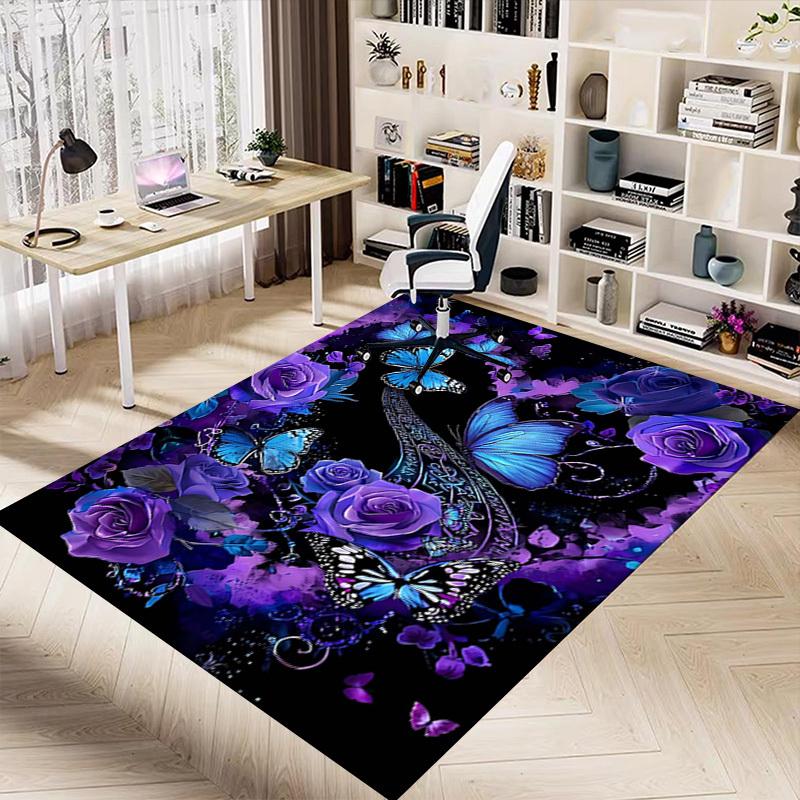 1PC Butterflies Flowers Non-Slip Floor carpet, Office, family, bedroom, Studio - Large Area Rug, Vibrant Colors-C0492
