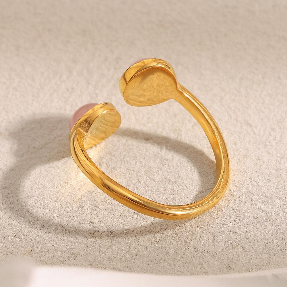 Stainless Steel Double Head Open Ring for Women Minimalist 18K Gold Plated Adjustable Green Pink Stone Rings Fashion Jewelry