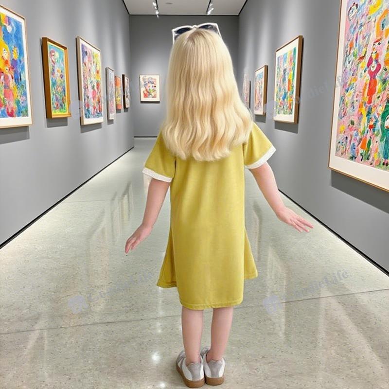 Girls Polo Dress Summer Short Sleeve Purple A Line Korean Style New Fashion Plain Color Collar Dress