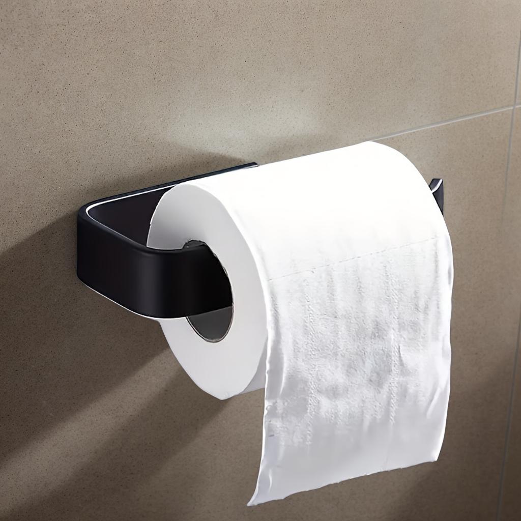 

Самоклеящийся держатель для туалетной бумаги без сверления, легкая установка и прочный пластик, подходит для кухни и ванной комнаты, настенный чёрный