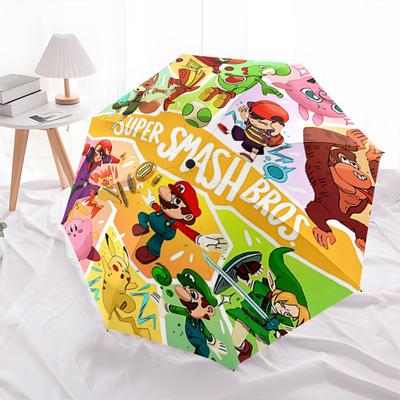 1pc Super Smash Bros. Characters Durable Cartoon Folding Cartoon Umbrella, Portable 3-Fold Compact Umbrella for Men and Women, Suitable for Trave