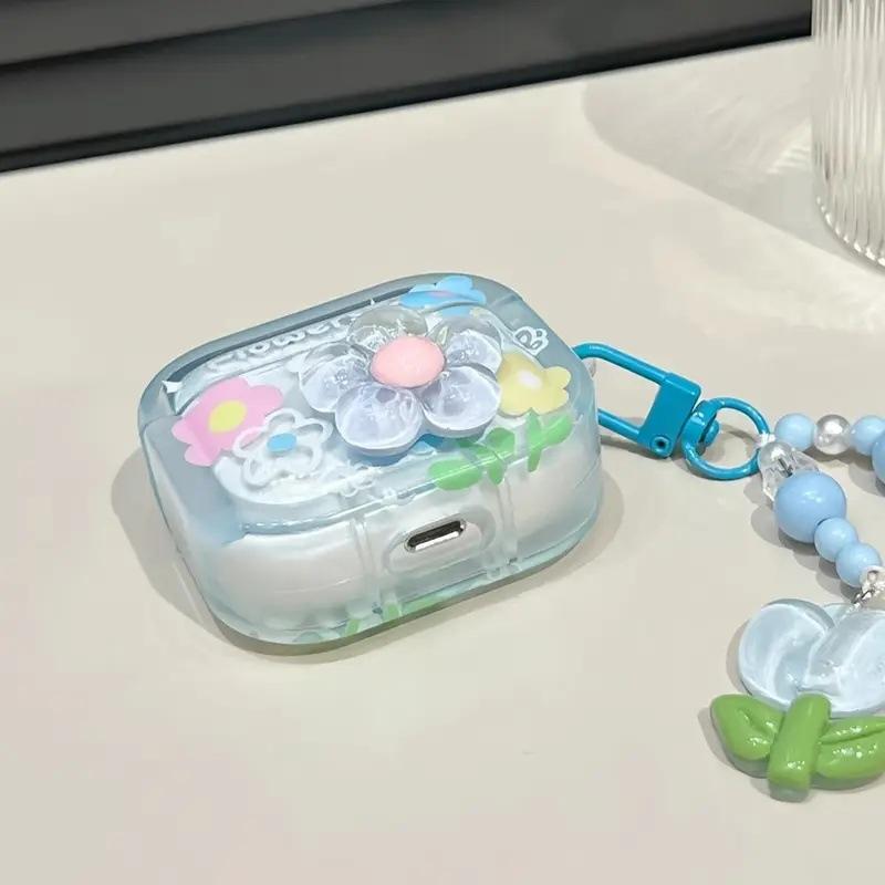 Applicable AirPods 1 Protective Cover Ins Three-dimensional Flower with Pendant Airpodspro1 Earphone Cover Third Generation Soft Case