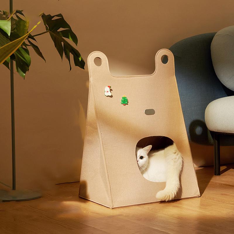Multi-functional Pet Bed Felt Puppy Cat Washable Collapsible Cat Bed House Outdoor Pet Bag Breathable Mesh Four Seasons