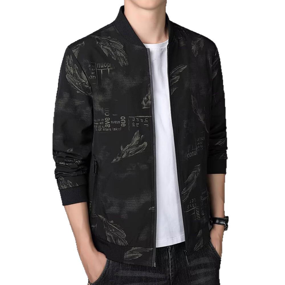 Men's 2025 Autumn/Winter Letter Print Bomber Jacket with Fleece Zip Outerwear – Versatile, Comfortable Baseball Style