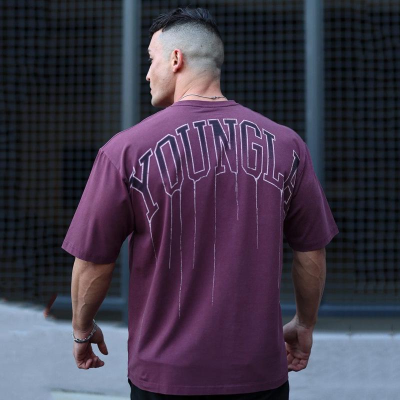 YOUNGLA Men's Cotton Oversized Round Neck Gym T-shirt 240 Fabric