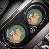 2pcs Capybara Coffee Illustration Car Coaster - Absorbent Rubber Cup Holder with Non-Slip Base, Cute Green Background Design, Fit for Car Cup Holders