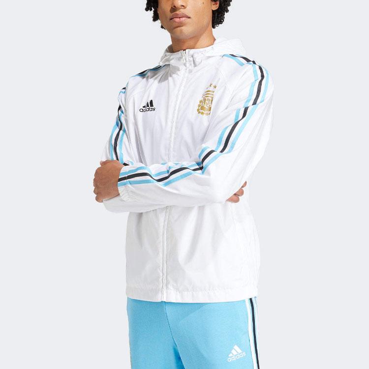 Adidas Sportovní výkon Argentina Tým Třípruhová barevně blokovaná bunda s kapucí s dlouhým rukávem Pánské svrchní oblečení Bílá IU2138