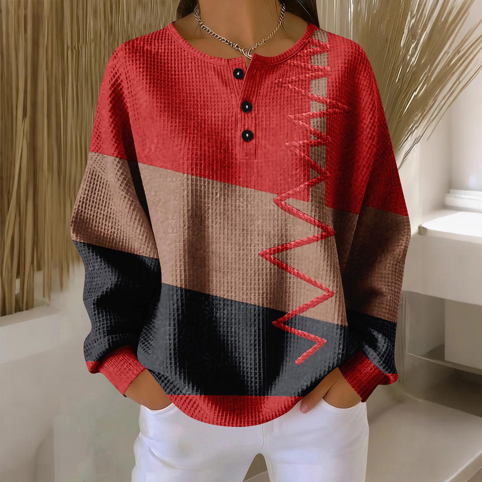 

Женские повседневные рубашки с длинным рукавом, топы на пуговицах с V-образным вырезом, свободный трикотаж, осенние фавориты для женщин M киноварь