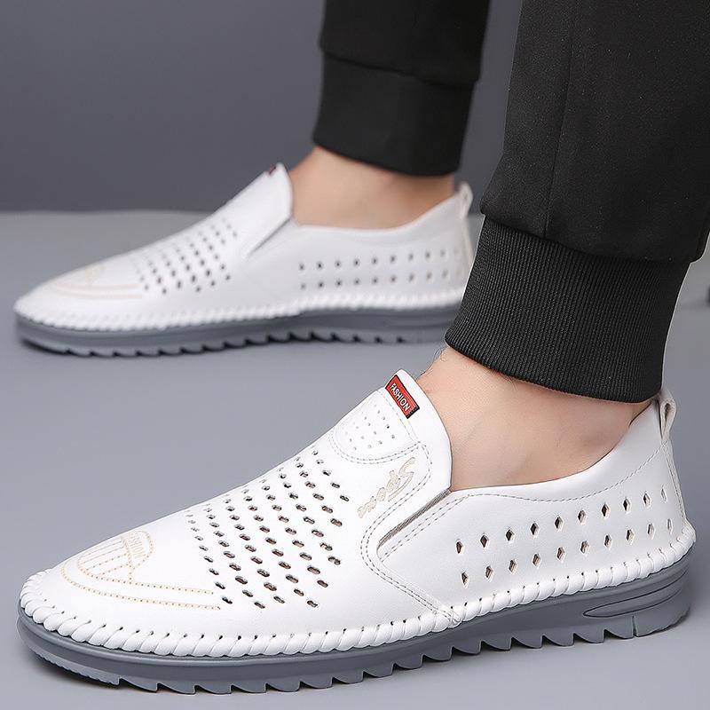 Herren-Fahrschuhe weiches Leder Mützen-Schuhe Herren-Freizeitschuhe große Größe Herrenschuhe weiche Sohle rutschfest Lochsandalen