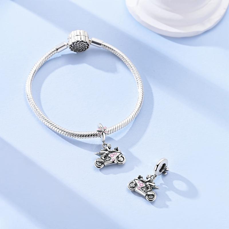 925 Sterling Silver Charms Bead Cool Motorcycle Girl Dangle Fit Original Bracelet DIY Women Jewelry Gift
