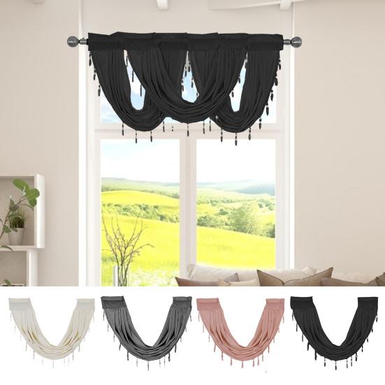 

Короткая оконная занавеска с бисером и кисточками, плиссированная солнцезащитная штора, декоративная эстетичная полукруглая занавеска для кухни, ванной комнаты, спальни, вуаль, драпировка, прозрачная занавеска