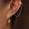Fashion Zircon Eye Leaf Shaped Dangle Earrings Set for Women Stainless Steel Chain Ear Stud Ear Clip Trend Birthday Jewelry Gift