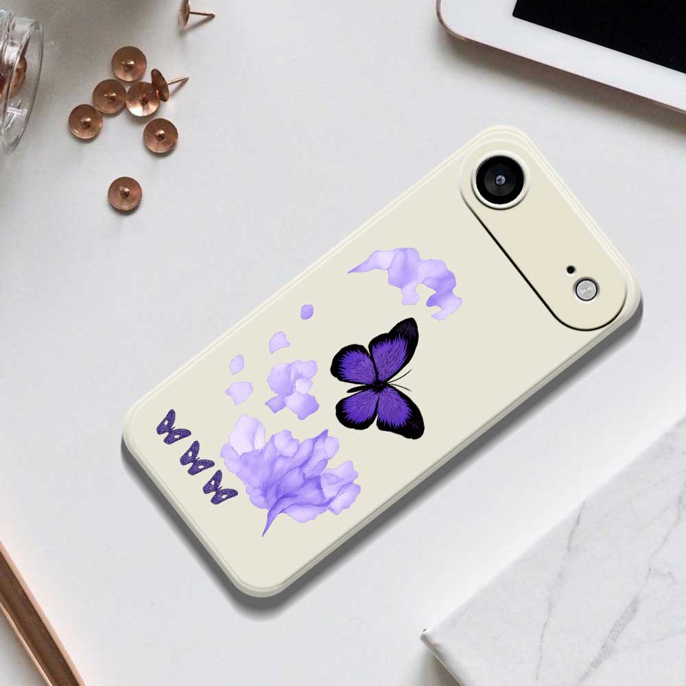 For iPhone 17 Air Case Purple Butterfly Pattern Printing Straight Edge TPU Phone Back Cover