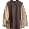 Plus Size Slimming Two-Piece Look Stripe Shirt: Women's Spring/Autumn Round Neck Long Sleeve Top
