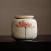 Hand-Painted Plum Blossom Ceramic Mini Tea Caddy with Bamboo Lid