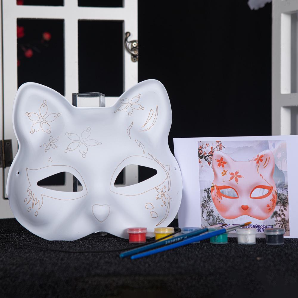 DIY White Peking Opera Fox Mask: Blank Paper Pulp for Kids To Paint