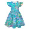 Europäisches und Amerikanisches Feifei-Ärmel Prinzessinnenkleid Farbe Peripherie 3D Digitaldruck Kinder-Milchseidekleid