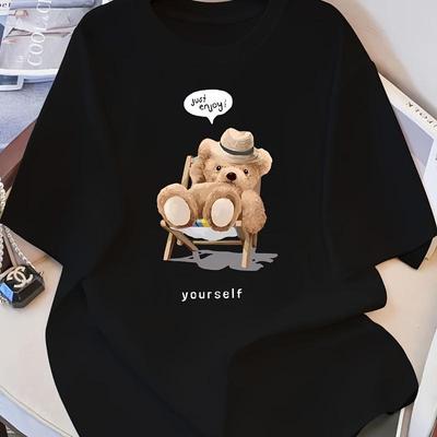 Entspannendes T-Shirt mit Teddybär-Print, Leichtes atmungsaktives kühles T-Shirt, Bequem zu tragen
