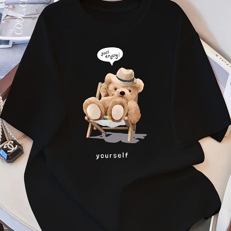 

Relaxing Teddy Bear Print T-Shirt,Lightweight T-Shirt Breathable Cool, Comfortable Wear XXL чорний