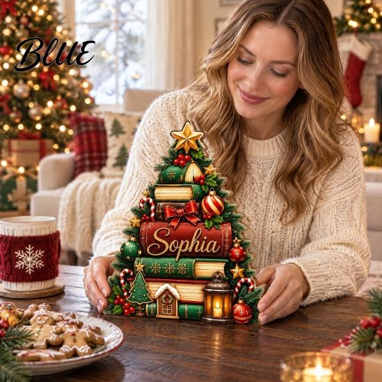 Wood Holiday Sign Wooden Christmas Table Sign Book Tree House Scarecrow Tabletop Rustic 2D Flat Decor for Mantel Shelf Desktop Seasonal Centerpiece