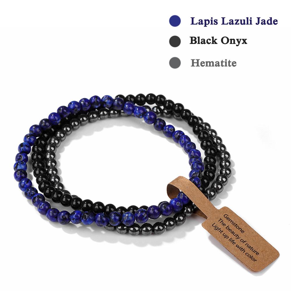 3Pcs/set Natural Green Stone Bracelet 4mm Moss Agates Black Onyx Cat Eye Beads Elastic Bracelets For Women Men Simple Jewelry