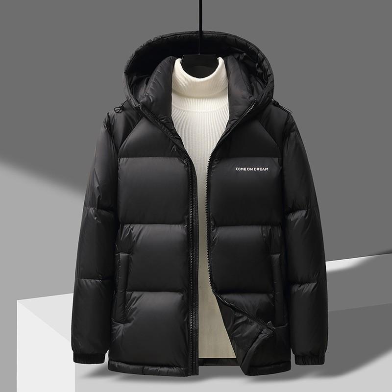 Mens Short Down Jacket With Hood 90% White Duck Warm Thick Winter Coat Daily Urban Wear