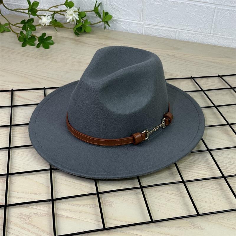 Vintage Gentleman Flat Brim Solid Color Panama Hat With Belt