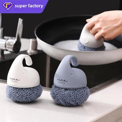 Flying Rabbit Short Handle Polyester Cleaning Brush - Non-slip Dishwashing Pot Scrubber