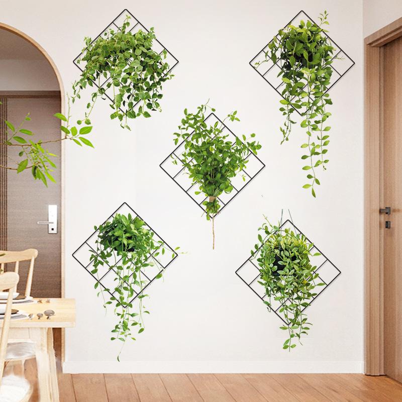 Sticker Mural Autocollant Imperméable Amovible avec Fleurs Simulées et Plantes Vertes pour Décoration Intérieure de Salon et Chambre