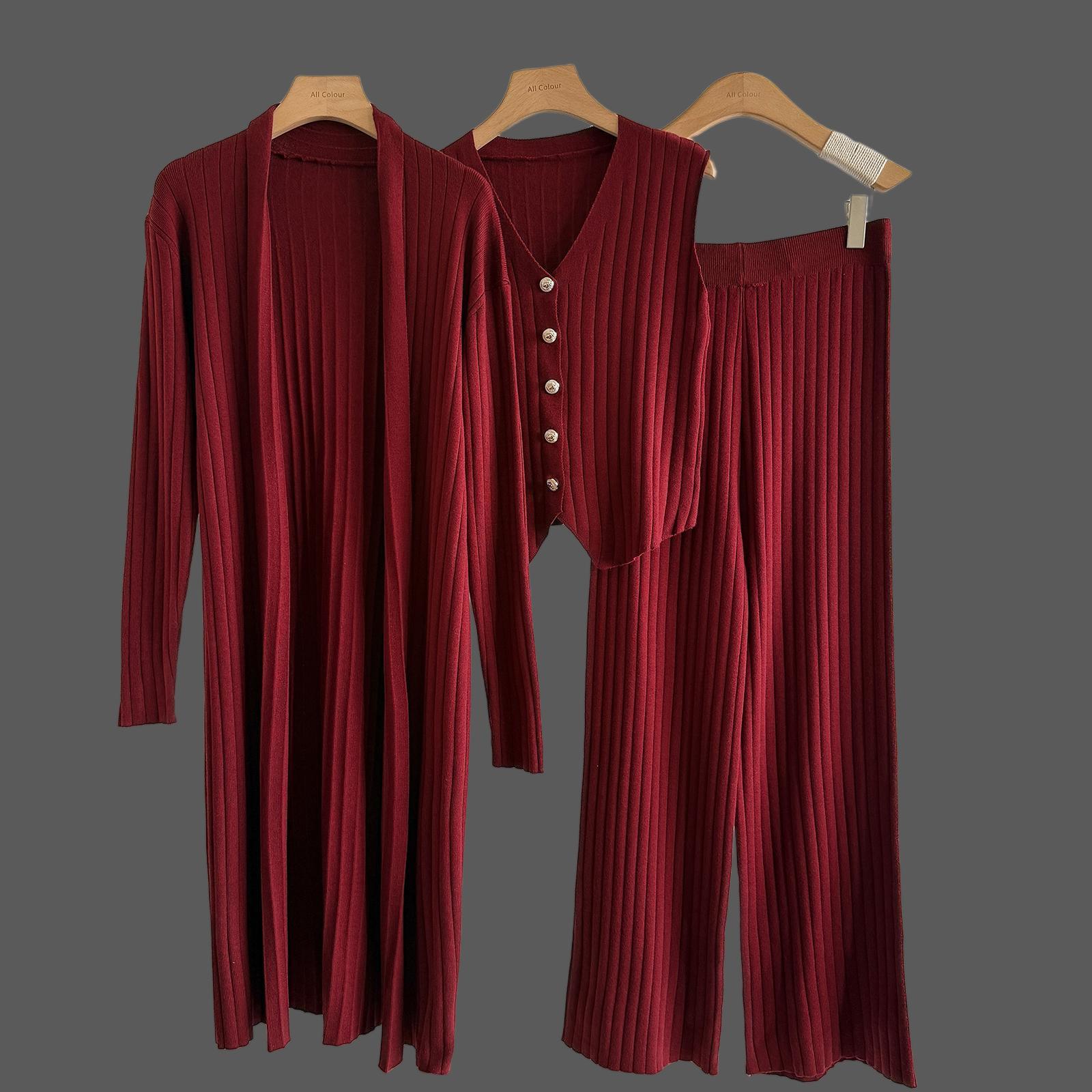 

Женский вязаный кардиган на осень и зиму, новый корейский ленивый свободный мягкий восковой жилет-свитер, женский комплект из трех предметов One Size вино красного