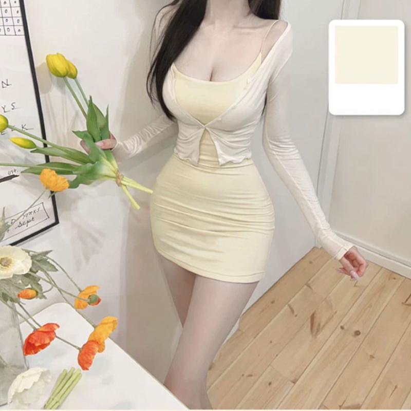 Summer Women's U-neck Dress Casual Suspender Hip Hugging Skirt Fashionable and Sexy Tight Skirt