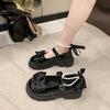 Comemore Women's Casual Shoes New Kawaii Pearl Chain Mary Jane Women's Shoes Versatile Lolita Loafers Outdoor Heel Pumps
